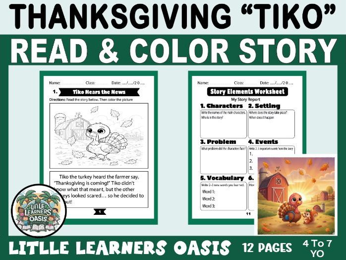 Thanksgiving Turkey Coloring Story Pages