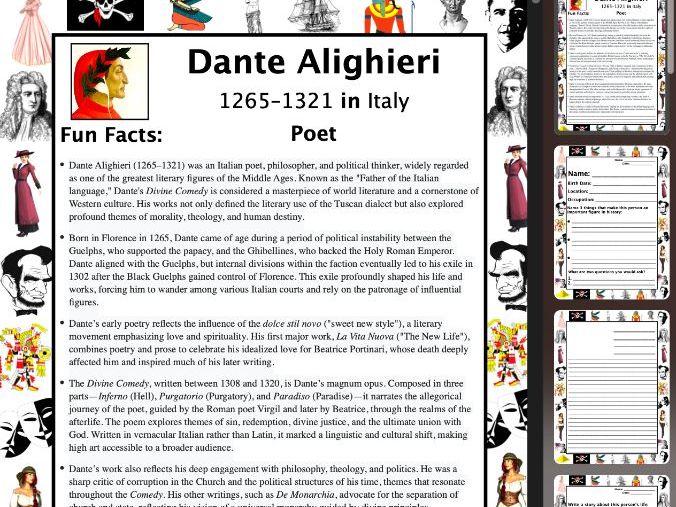 Dante Alighieri PACKET & ACTIVITIES, Important Historical Figures Series