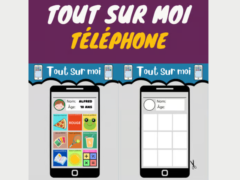 French All about me Phone :Modèle de téléphone Tout sur moi - Me Voici!