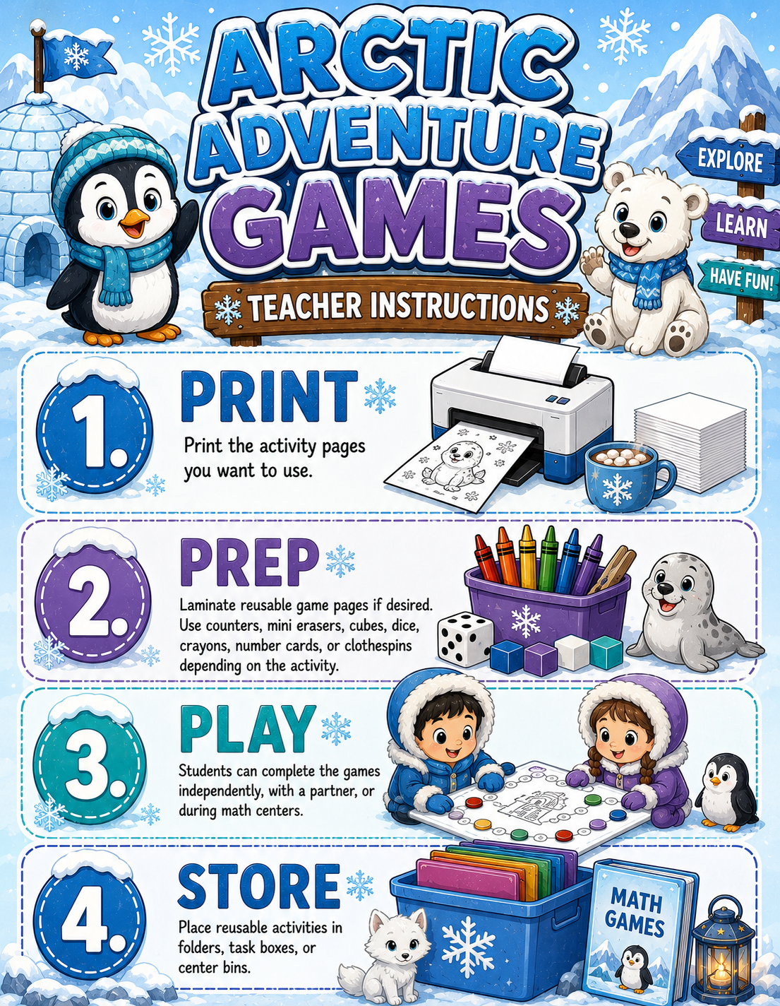 Arctic Math Games & Centers | Numbers 1–20, Counting, Shapes & Number ...