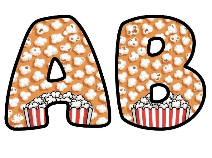 Popping With Great Work Popcorn Classroom Display | Lettering Set | Whole Alphabet A-Z and 0-9