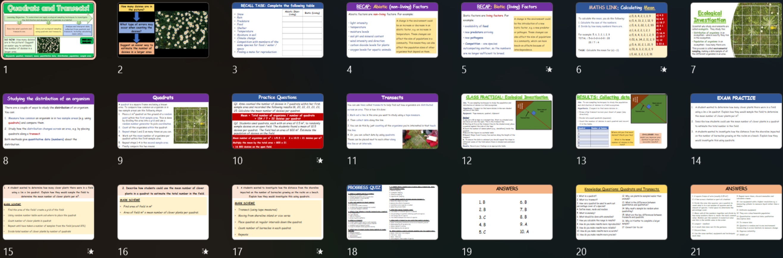 Quadrats and Transects AQA GCSE (9-1) Biology | Teaching Resources