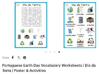 Portuguese Earth Day Vocabulary Worksheets | Dia da Terra | Poster & Activities
