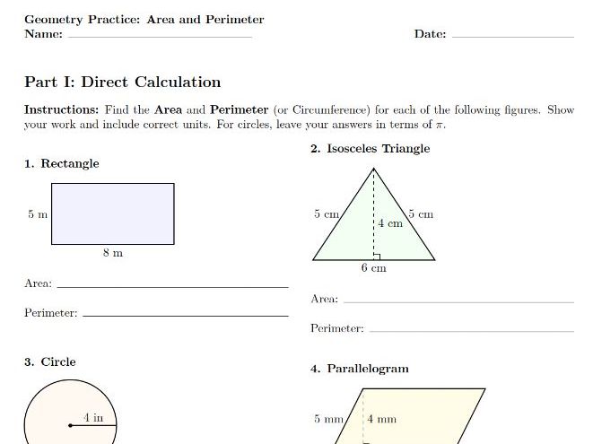 Geometry-Area, Perimeter and Circumference