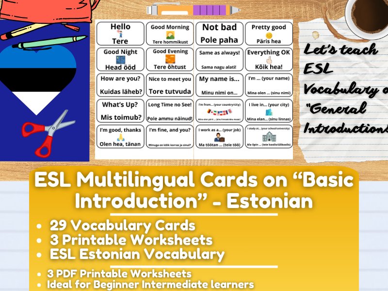 ESL Multilingual Vocabulary Flashcards on "General Introductions" - Estonian