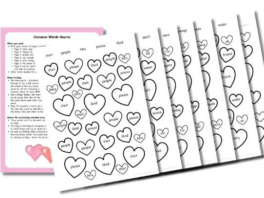 Common Words Hearts - KS1