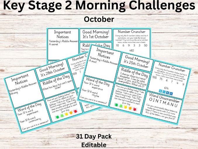Key Stage 2 Morning Challenges - October