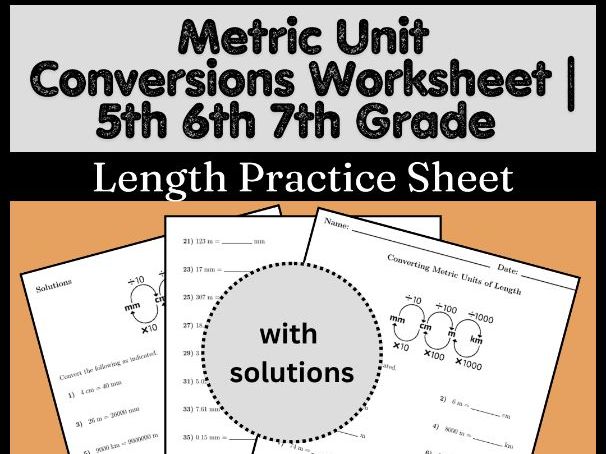 Metric Unit Conversions Worksheet | 5th 6th 7th Grade Length Practice Sheet