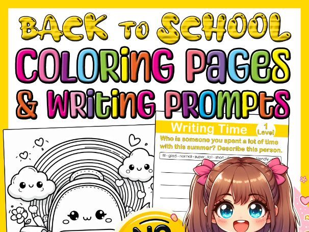 Back to School Coloring Pages and Writing Prompts Sub Plan for 3rd 4th 5th Grade