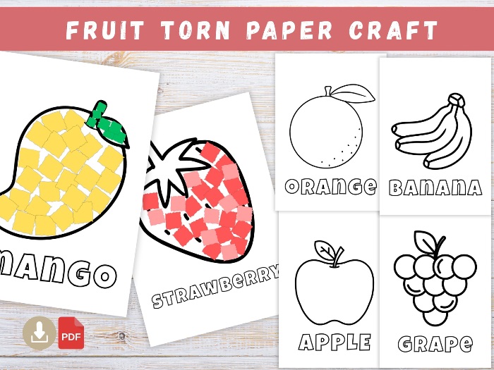 Torn Paper Fruit Paper craft for kids