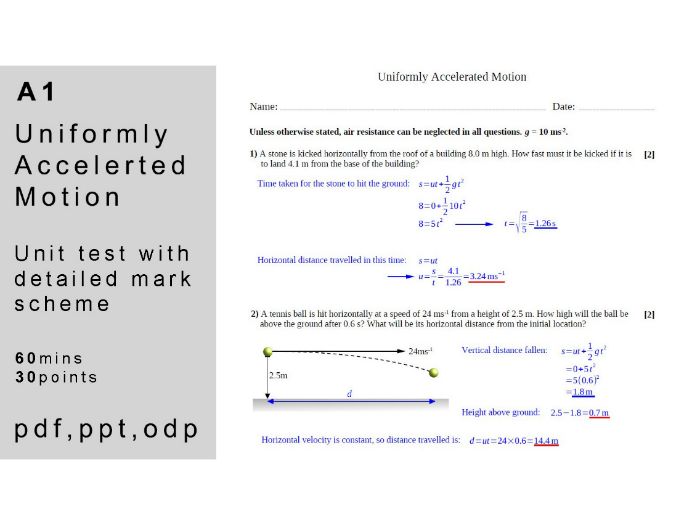 IB physics: A.1 - Uniformly Accelerated Motion. Unit test.