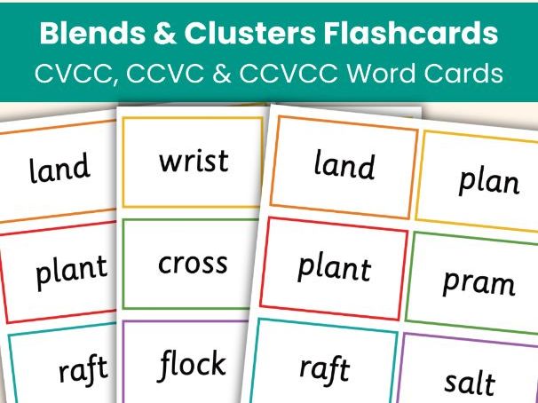 CCVC, CVCC & CCVCC Words Flashcards – Phonics Blends & Clusters (KS1)