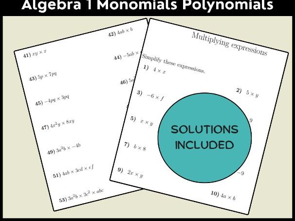 Multiplying Algebraic Expressions Worksheet | Algebra 1 Monomials Polynomials