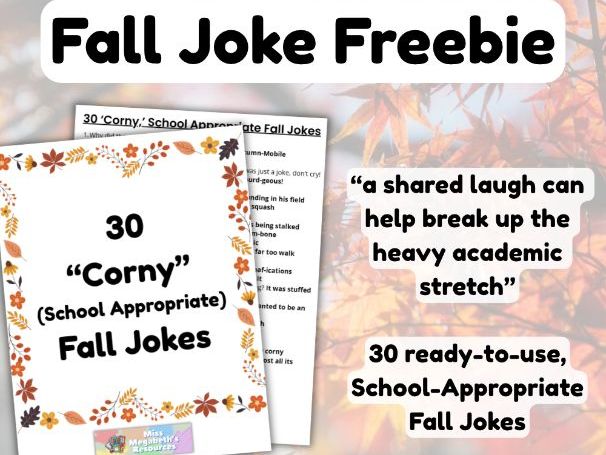 30 Corny Fall Jokes FREEBIE | Quick Classroom Laughs | Free Download | Printable Autumn Laughs