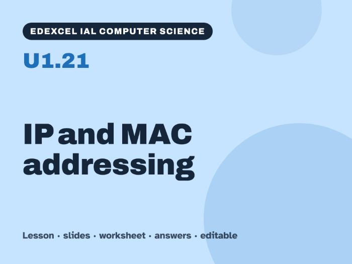 Edexcel IAL Computer Science – U1.21 IP and MAC addressing – Lesson & Worksheet