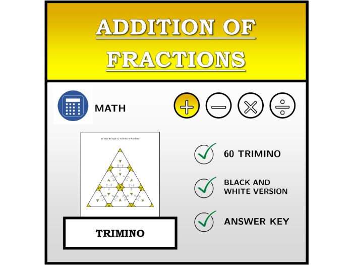Trimino | Addition of Fractions | Math Activity