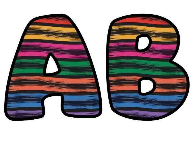 Colored Stripes Art Classroom Display | Lettering Set | Upper & Lowercase, 0-9 and Signs