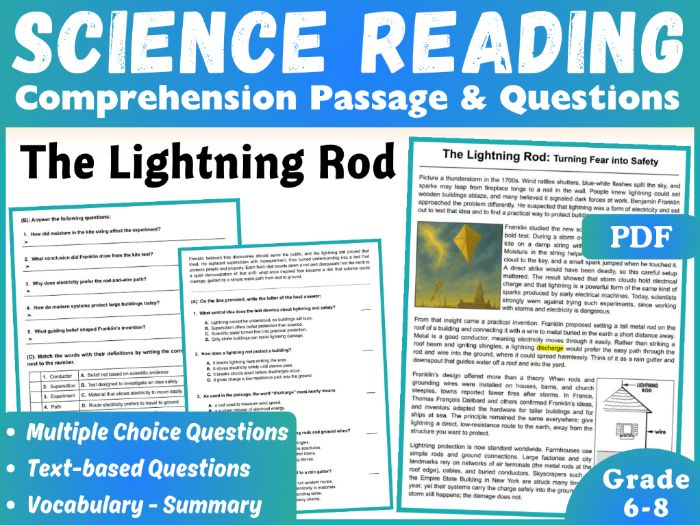 Science Reading Comprehension Passage: The Lightning Rod 4 Formats
