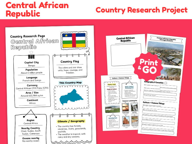 Central African Republic Country Research Project | Geography & Culture Worksheets