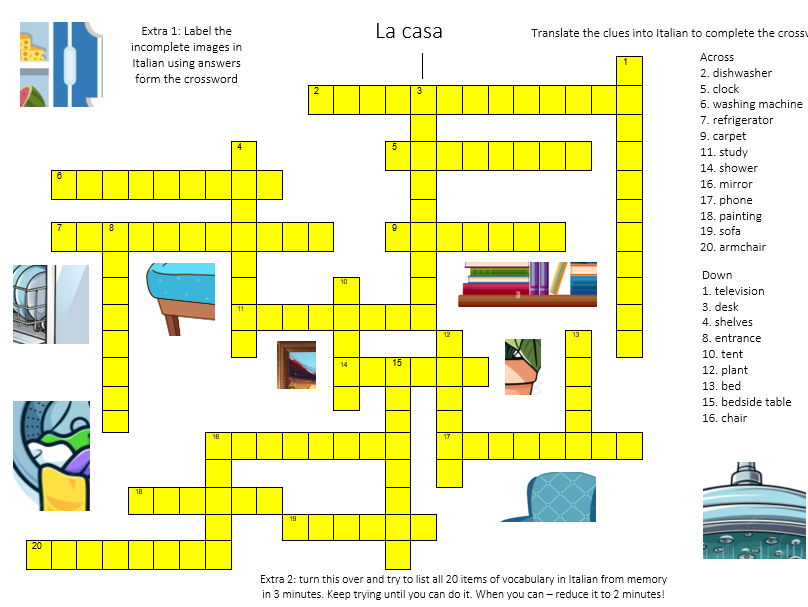 Free Italian resource. La casa crossword and wordsearch