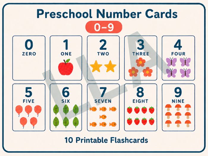 Number Flashcards 0–9 | Preschool Counting Cards with Pictures