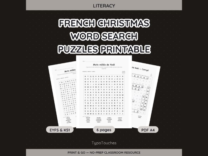 French Christmas Word Search Puzzles | 6 pp