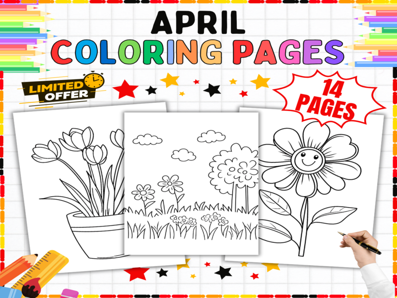 April Coloring Pages | 14 Spring Printable Worksheets | Fun Seasonal Colouring Sheets