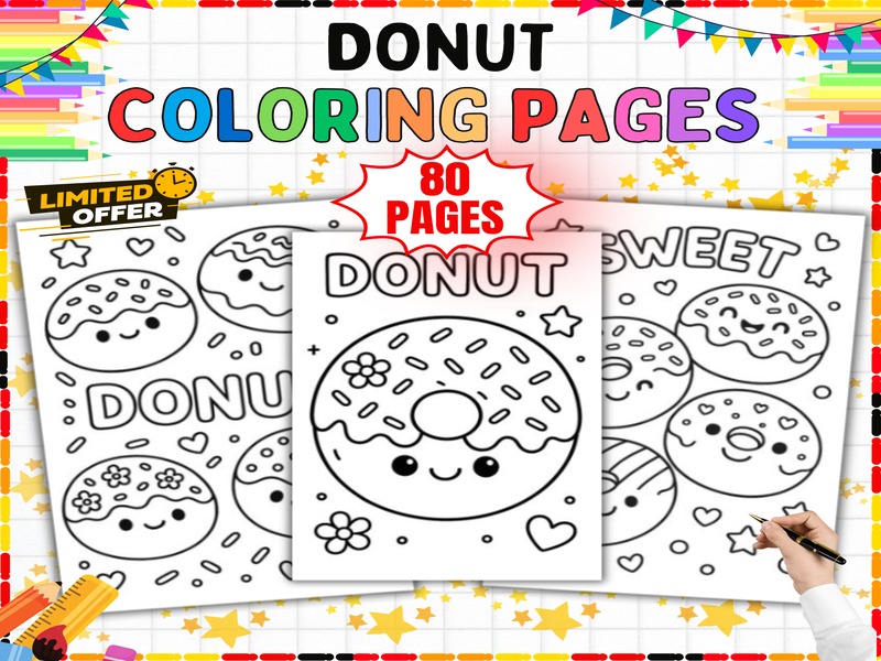 Donut Coloring Pages | 80 Printable Sheets | Fun Food Activity for Kids