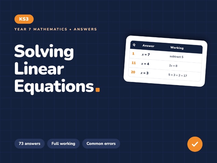Year 7 Solving Linear Equations | Answers and Working