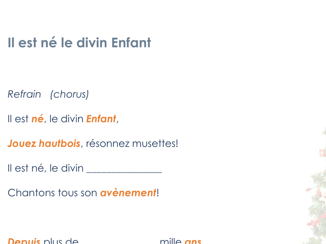 French - 'Il est né' gapfill worksheet