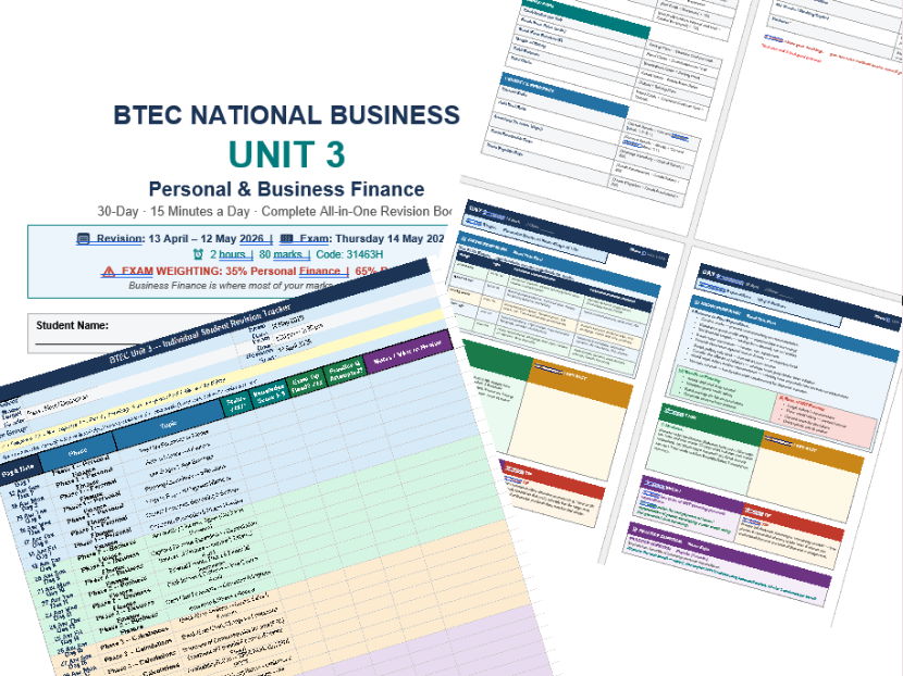 BTEC Unit 3 Personal & Business Finance -  STUDENT REVISION BOOKLET + TEACHER ANSWER KEY