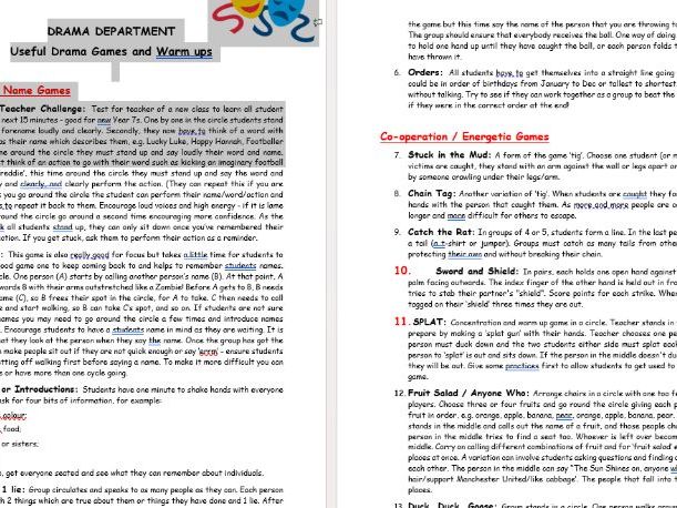 KS3 Drama Warm Ups and Games / Starters for Non Specialists
