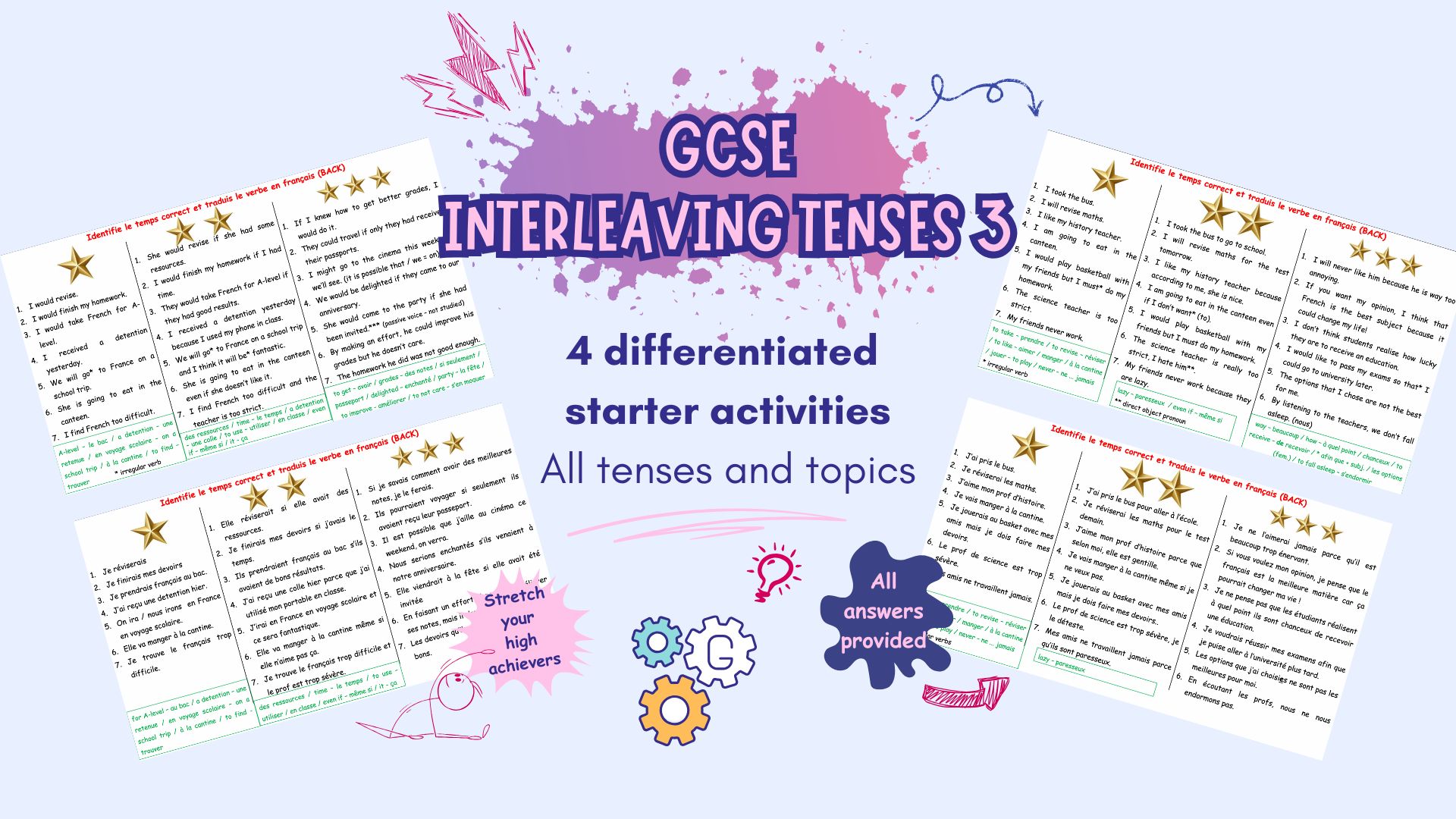 Bank of differentiated interleaving starters - French GCSE tenses ...