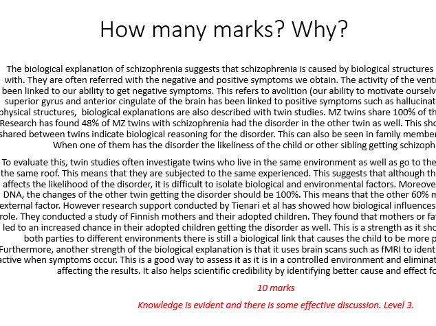 AQA Psychology Schizophrenia student as examiner lesson