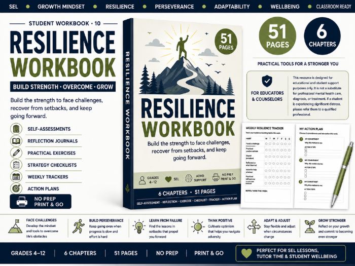 Resilience Workbook for Students | SEL, Growth Mindset & Wellbeing Activities