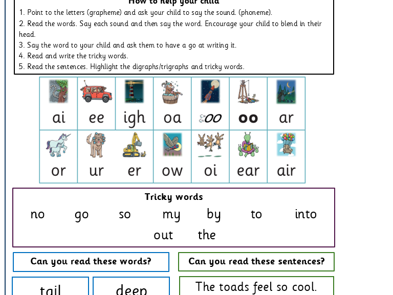 Little Wandle Homework sheet Year 1 Autumn 1 week 1 -5