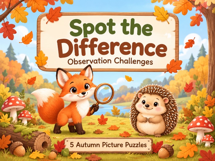 Autumn Spot the Difference | 5 Woodland Picture Puzzles | Reception & Year 1