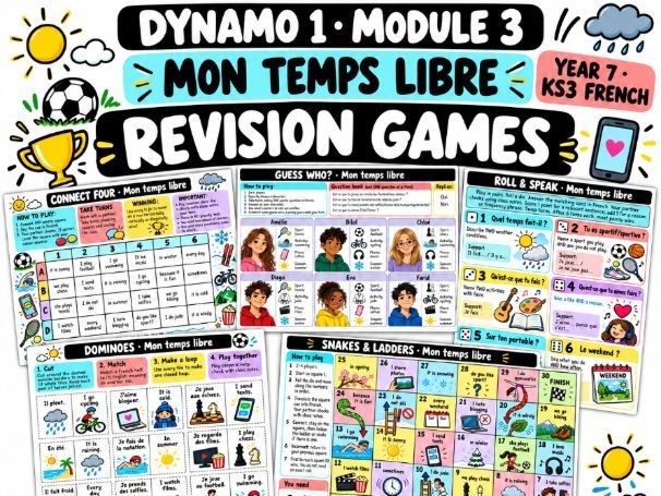 Dynamo 1 Module 3 – Mon temps libre – 6 French Revision Games