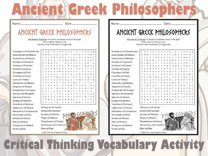 Ancient Greek Philosophers Word Search | Grades 5–8 | Critical Thinking