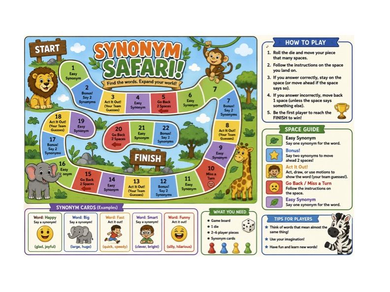 Literacy - Synonym Safari Board Game