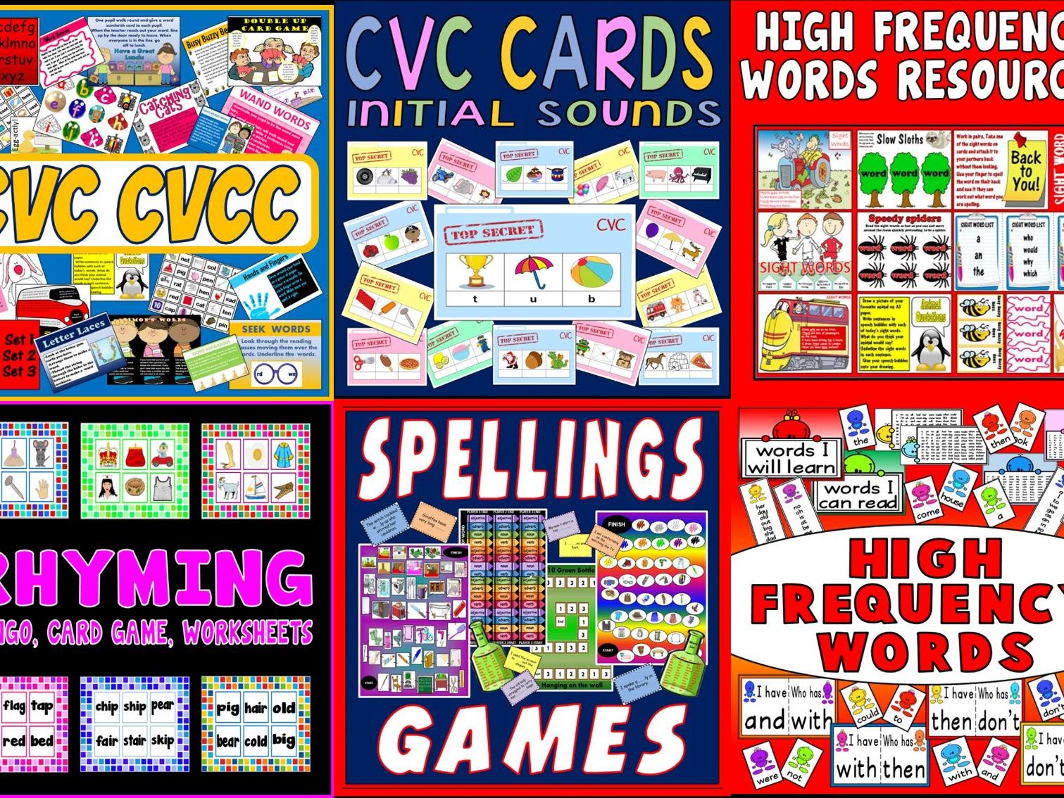 *LITERACY FOR EARLY YEARS BUNDLE* CVC, SIGHT HIGH FREQUENCY WORDS, SPELLINGS GAMES, RHYMING RESOURCES - EYFS, KEY STAGE 1, ENGLSH, LETTERS, READING, ALPHABET, SPELLINGS, WRITING