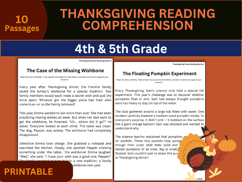 Thanksgiving Reading Passages Comprehension