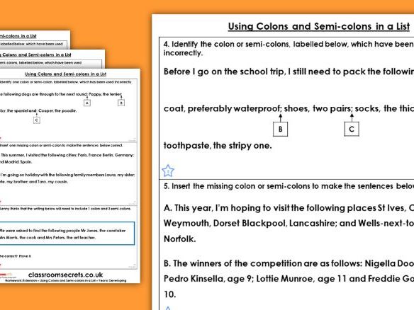 Semicolon homework year 6 08 picture