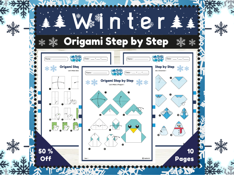 Winter Paper Crafts for Kids : Easy Origami Step-by-Step Instruction Printables
