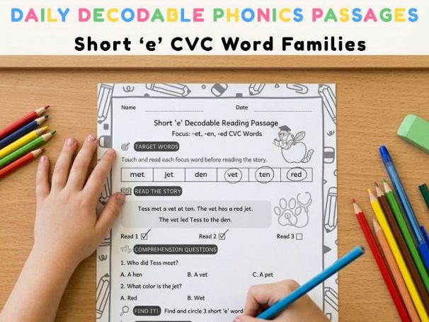 Short E CVC Decodable Reading Passages | Phonics