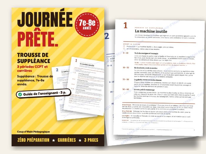 French Emergency Sub Plans Grade 7-8 Design & Careers | Trousse de suppléance