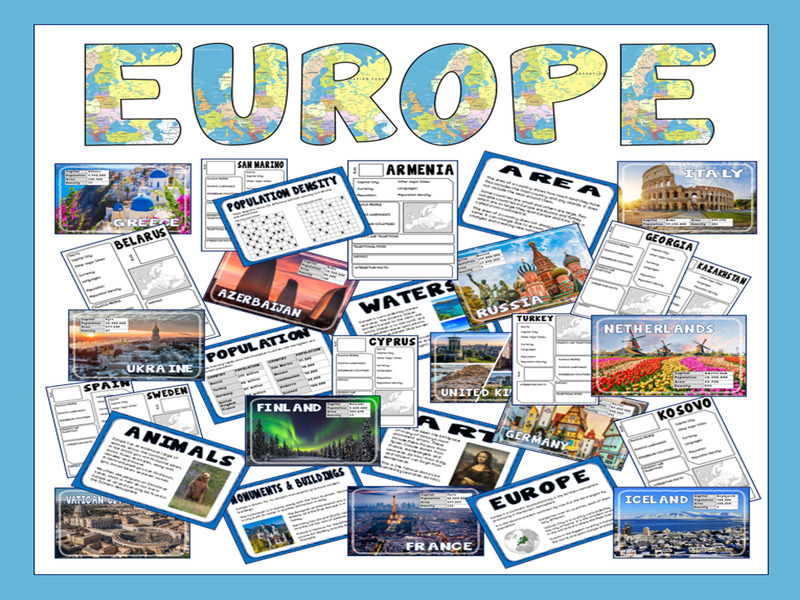 Europe Research and Display Pack - population, area, population density