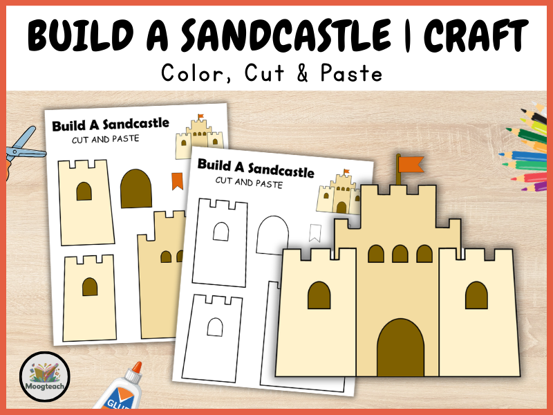 Sandcastle Craft Printable | Summer Beach Cut and Paste Activity | Preschool Coloring Worksheet PDF