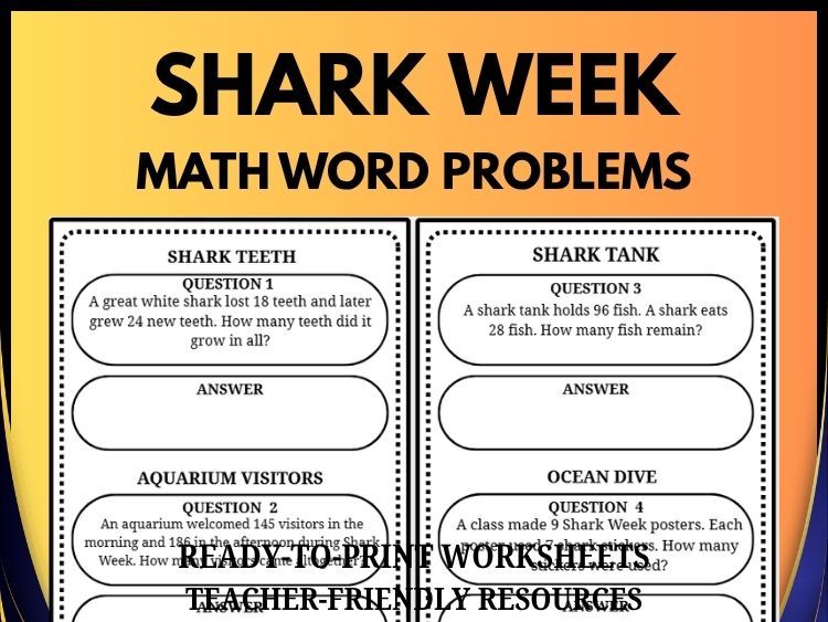 Shark Week Math Word Problems | 40 Real-World Math Problems | Grades 2–8