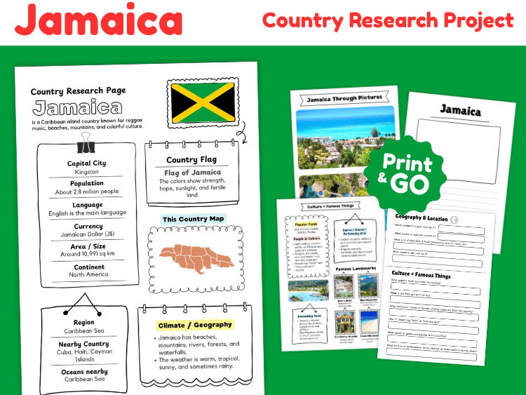 Jamaica Country Research Project | Geography & Culture Worksheets